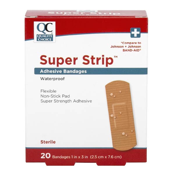 Adhesive Bandages Super Strip Waterproof 1" X 3", 20 ct, QC95866
