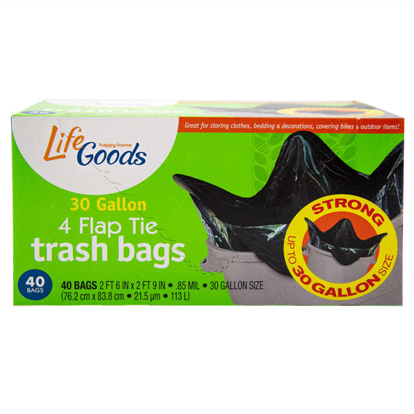 LifeGoods Trash Bags Flap Tie 30 Gallon, 40 ct, QC60054