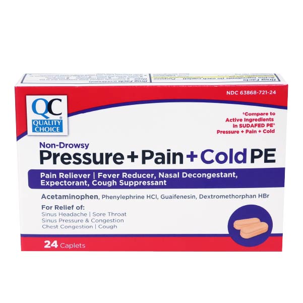 Pressure Pain & Cold PE Caplets, 24 ct, QC98740