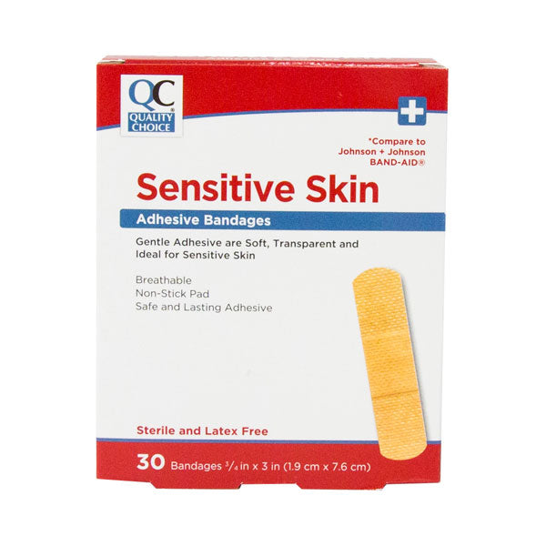 Adhesive Bandages Sensitive Skin 3/4" X 3", 30 ct, QC98625