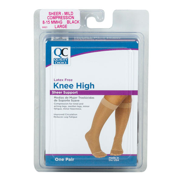 Stocking Knee High 8-15mmHg Black Large, 1 pr, QC96623