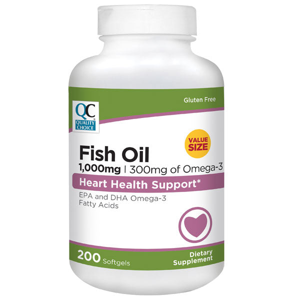 Fish Oil 1000 mg plus Omega-3 300 mg Softgels, 200 ct, QC95983