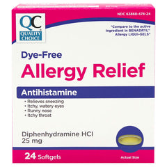 Allergy Relief Dye-Free Softgels, 24 ct, QC95104