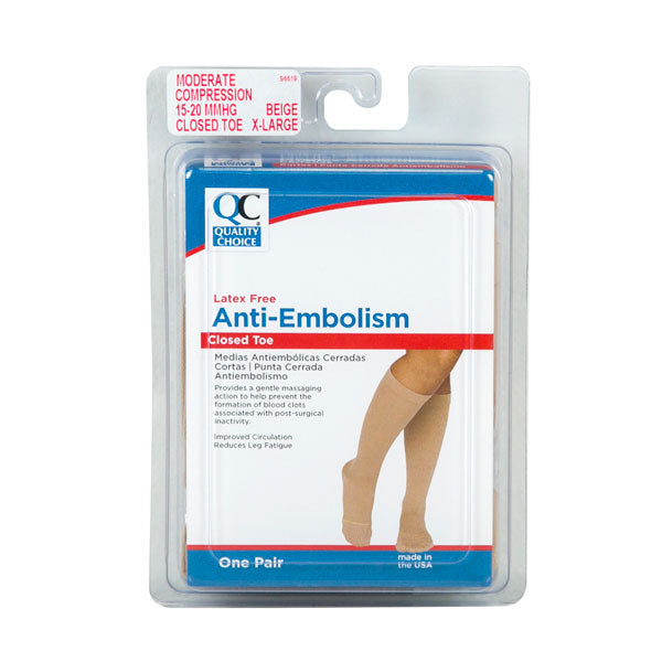 Anti-Embolism Knee High Closed Toe 15-20mmHg Beige XL, 1 pr, QC96619
