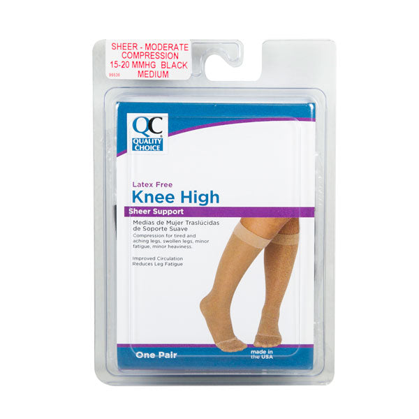 Stocking Knee High 15-20mmHg Black Medium, 1 pr, QC96636