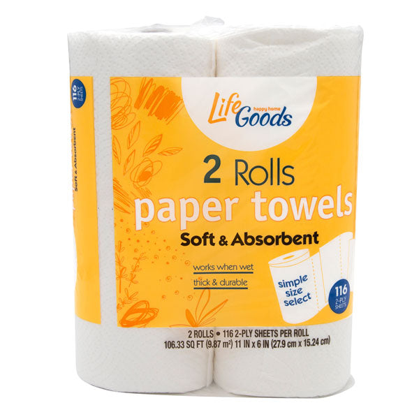 LifeGoods Paper Towel S-A-S, 116 Sheets per Roll, 2 ct, QC60022