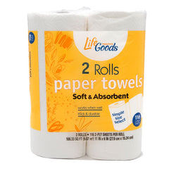 LifeGoods Paper Towel S-A-S, 116 Sheets per Roll, 2 ct, QC60022