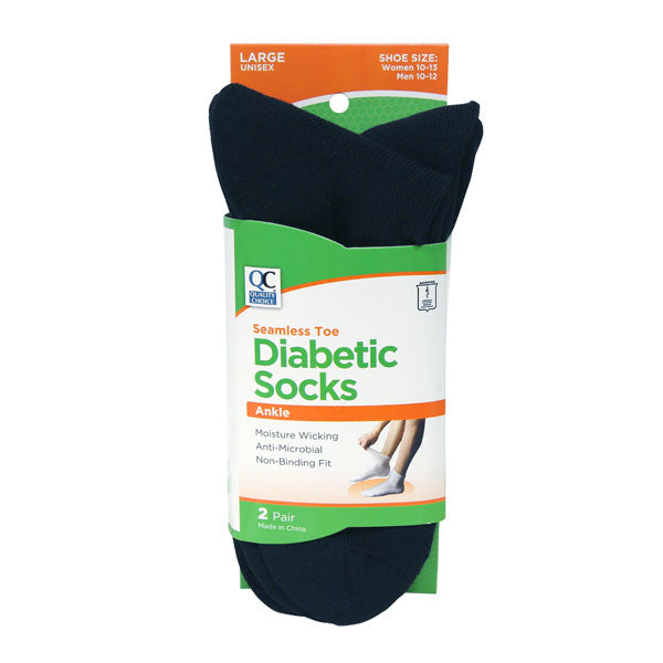 Diabetic Black Ankle Socks, Large, 2 pr, QC99097