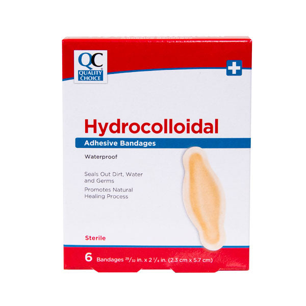 Adhesive Bandages Hydrocolloidal Waterproof 29/32" X 2-1/4", 6 ct, QC99201