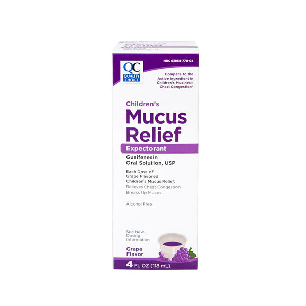 Children's Mucus Relief Expectorant Liquid, Grape Flavor, 4 oz, QC95773