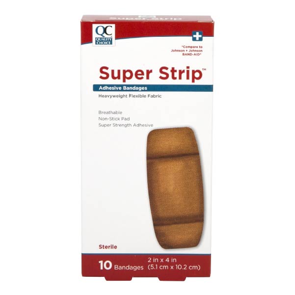 Adhesive Bandages Super Strip  2" X 4", 10 ct, QC95868