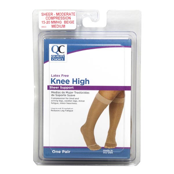 Stocking Knee High 15-20mmHg Beige Medium, 1 pr, QC96633