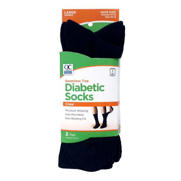 Diabetic Black Crew Socks, Large, 2 pr, QC99103