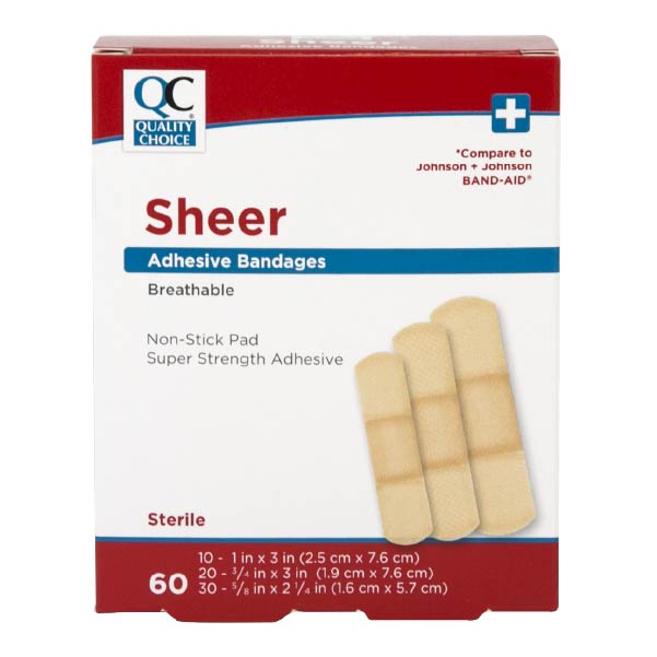 Adhesive Bandages Sheer Asst, 60 ct, QC90815