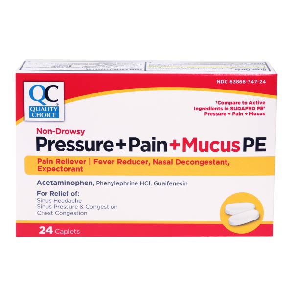 Pressure Pain & Mucus PE Caplets, 24 ct, QC98739