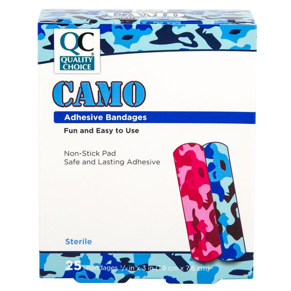 Adhesive Bandages Camo Style Assorted Colors 3/4" X 3", 25 ct, QC99617
