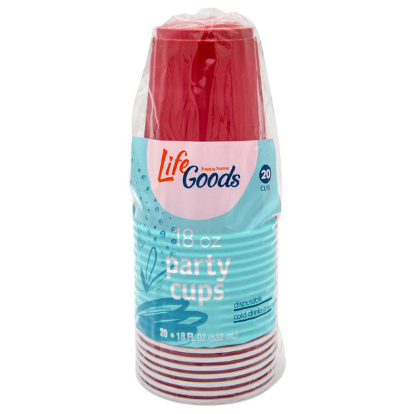 LifeGoods Plastic Red Cups 18 oz, 20 ct, QC60015