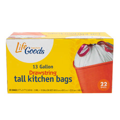 LifeGoods Kitchen Bags Drawstring 13 Gallon, 22 ct, QC60048
