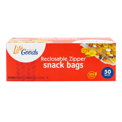 LifeGoods Reclosable Zipper Snack Bags, 50 ct, QC60043