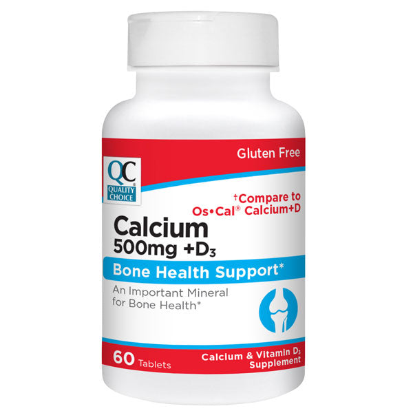 Calcium 500 mg plus Vitamin D Tablets, 60 ct, QC95210
