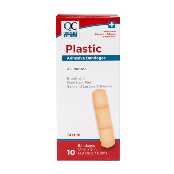 Adhesive Bandage Strips Plastic 3/4" X 3", 10 ct, QC90831