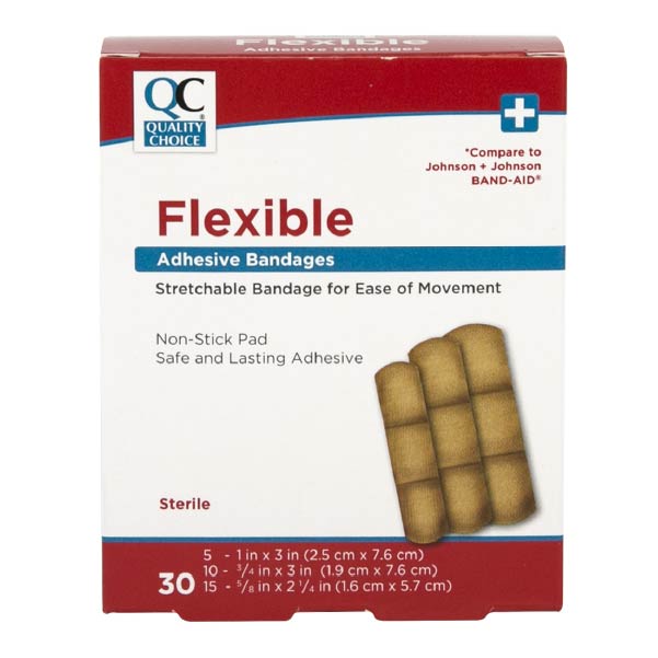 Adhesive Bandage Strips Flexible Asst, 30 ct, QC90830