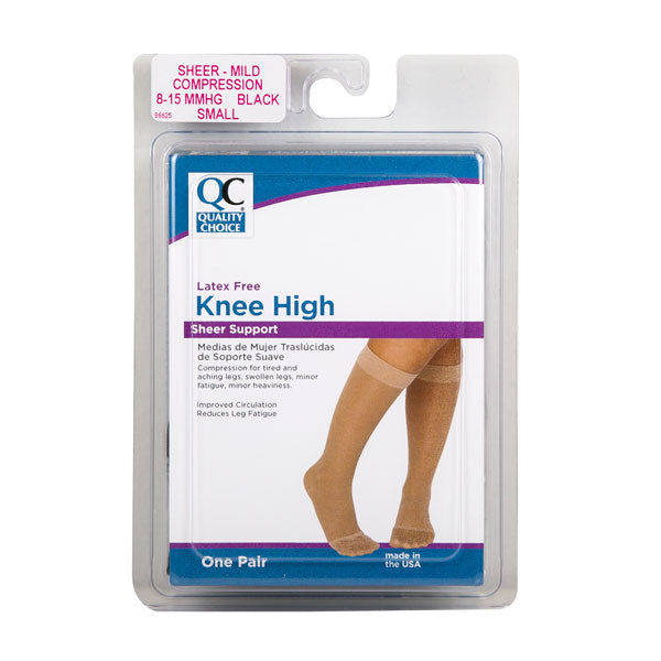 Stocking Knee High 8-15mmHg Black Small, 1 pr, QC96625