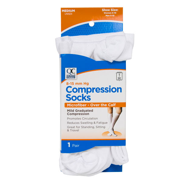 Microfiber Compression White Socks, Medium, 1 pr, QC99372
