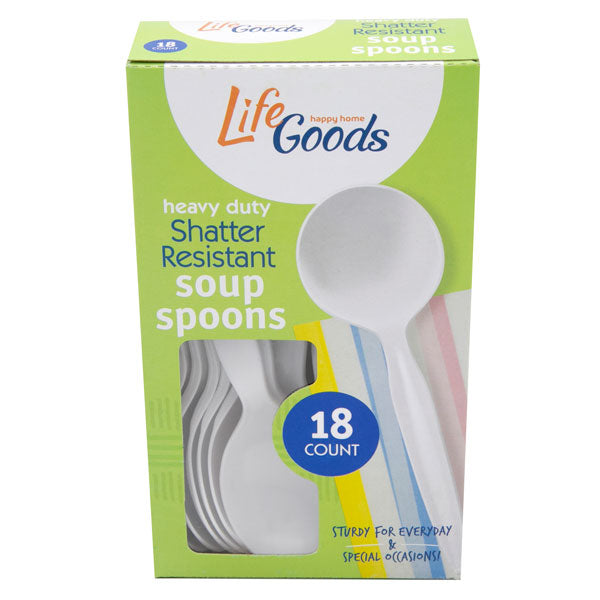 LifeGoods Heavy Duty Plastic Soup Spoons, 18 ct, QC60003