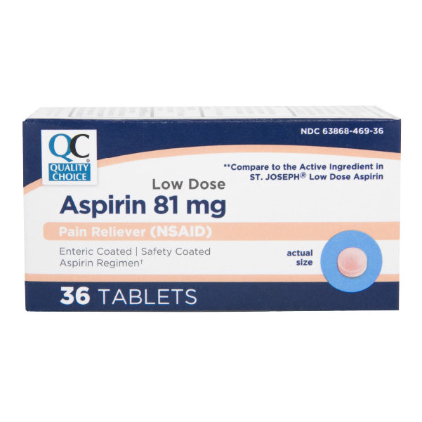 Aspirin 81 mg Safety Coated Tablets, 36 ct, QC99682
