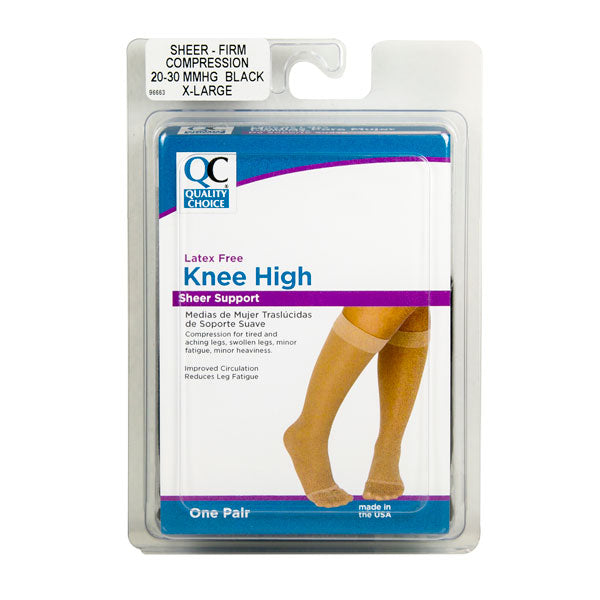 Stocking Knee High 20-30mmHg Black XL, 1 pr, QC96663