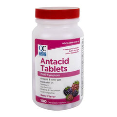 Antacid/Anti-Gas Chewable Tablets, Berry Flavor, 100 ct, QC96593