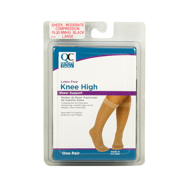 Stocking Knee High 15-20mmHg Black Large, 1 pr, QC96635