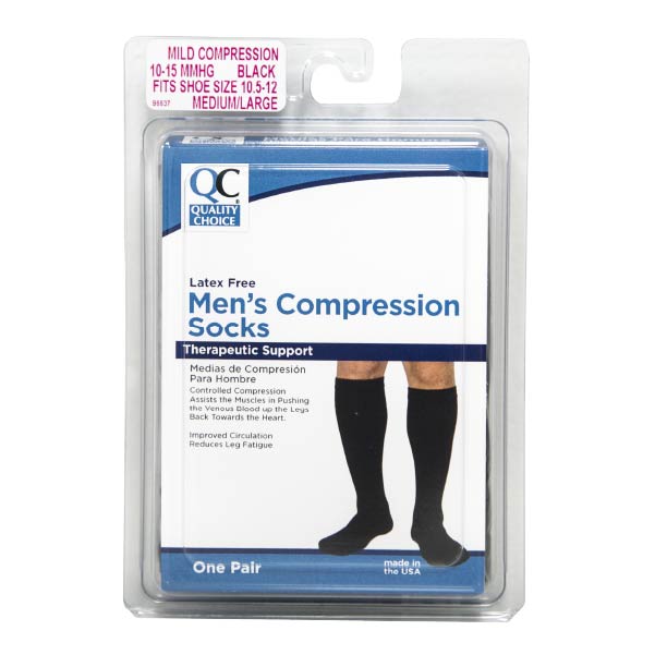Socks Knee High Men's 8-15mmHg Black Medium, 1 pr, QC96637