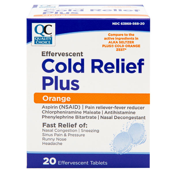 Effervescent Cold Relief Tablets, Orange Flavor, 20 ct, QC99789