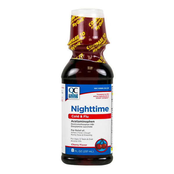 Nighttime Cold & Flu Liquid, Cherry Flavor, 8 oz, QC95336