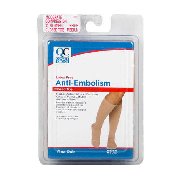 Anti-Embolism Knee High Closed Toe 15-20mmHg Beige Medium, 1 pr, QC96618