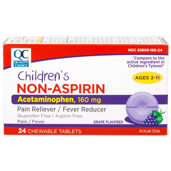 Children's Acetaminophen 160 mg Chewable Tablets, Grape Flavor, 24 ct, QC99602