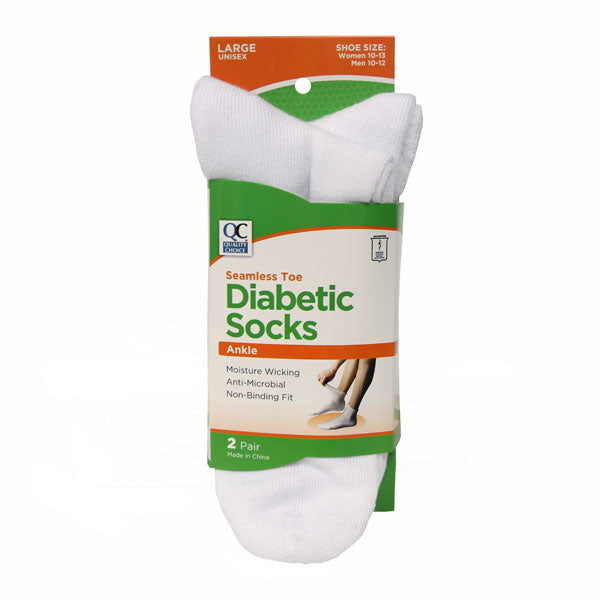 Diabetic White Ankle Socks, Large, 2 pr, QC99102