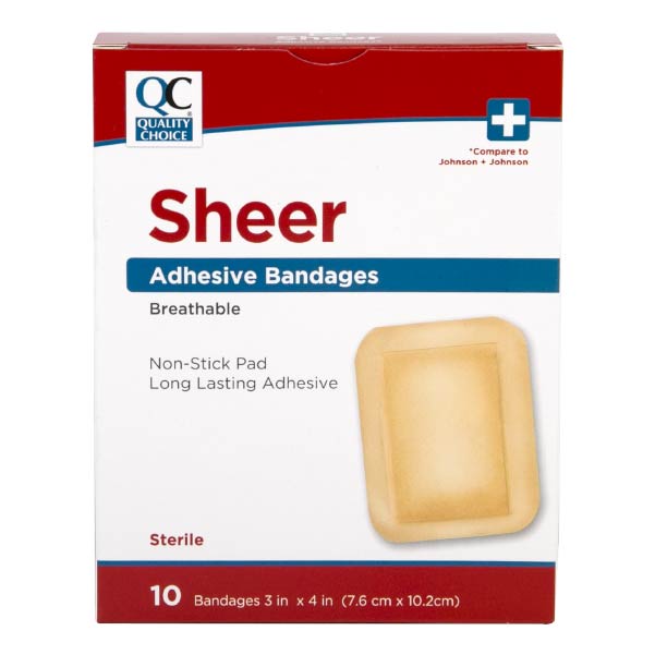 Adhesive Bandages Sheer 3" X 4", 10 ct, QC94421