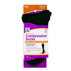 Rib Cushion Compression Black Socks, Medium, 1 pr, QC99374