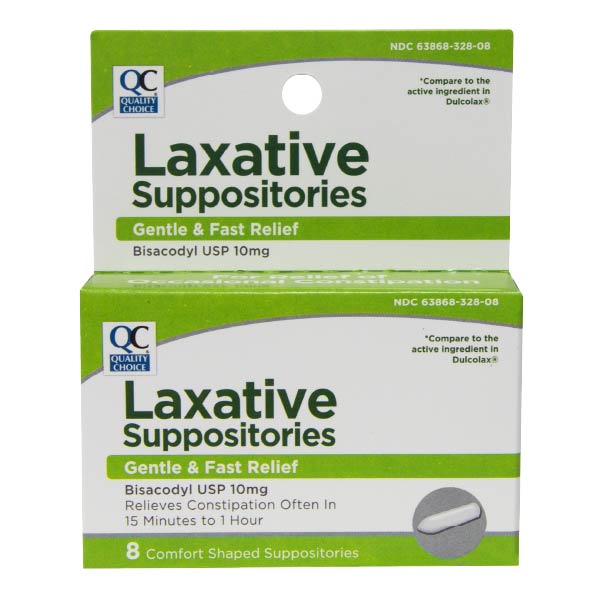 Laxative Bisacodyl 10 mg Suppositories, 8 ct, QC95451