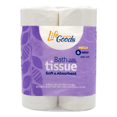 LifeGoods Bath Tissue Mega Roll, 2 Ply, 429 Sheets per Roll, 6 ct, QC60035