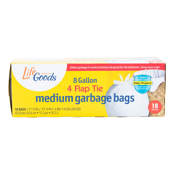 LifeGoods Flap Ties Medium Garbage Bags, 4 Gallon, 18 ct, QC60047