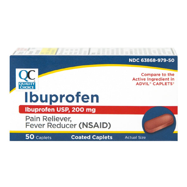 Ibuprofen 200 mg Brown Caplets, 50 ct, QC90894