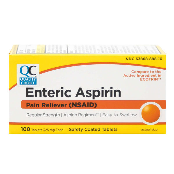 Aspirin 325 mg Reg-Strength Enteric Coated Tablets, 100 ct, QC98304