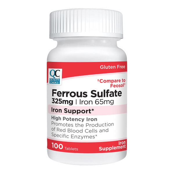 Ferrous Sulfate 325 mg plus Iron 65 mg Tablets, 100 ct, QC95387