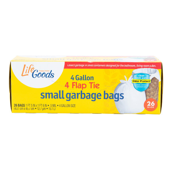 LifeGoods Flap Ties Small Garbage Bags, 8 Gallon, 26 ct, QC60046