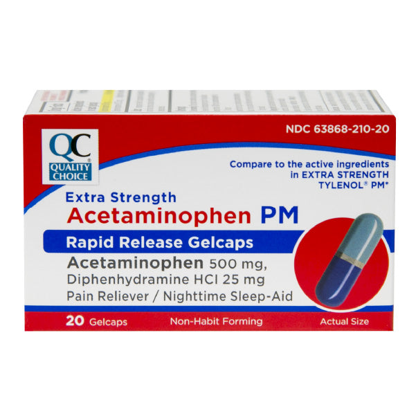 Acetaminophen PM Extra-Strength 500 mg Rapid Release Gelcaps, 20 ct, QC99368