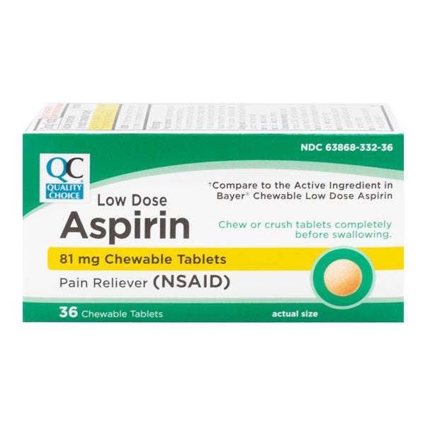 Aspirin 81 mg Chewable Low-Dose Tablets, Orange Flavor, 36 ct, QC98306